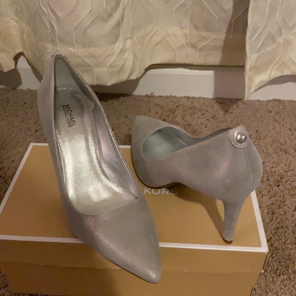 New metallic silver heels